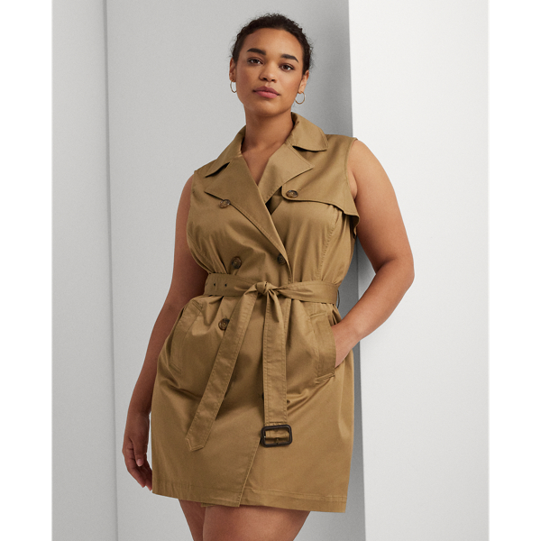 New Tan Micro-Sanded Twill Sleeveless Dress Lauren Woman 4
