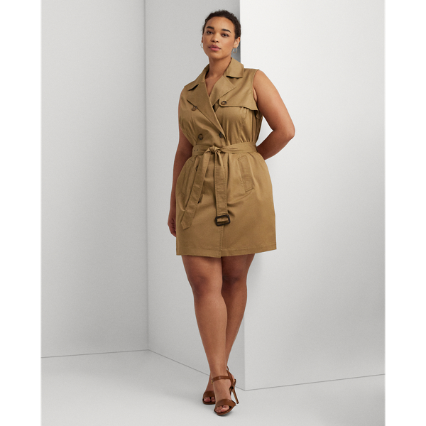 New Tan Micro-Sanded Twill Sleeveless Dress Lauren Woman 1