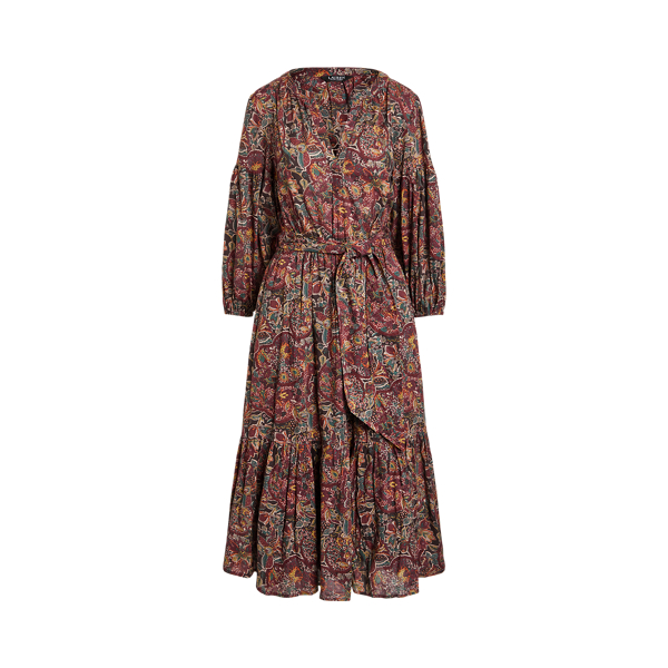 Floral Belted Cotton Voile Tiered Dress Lauren 1