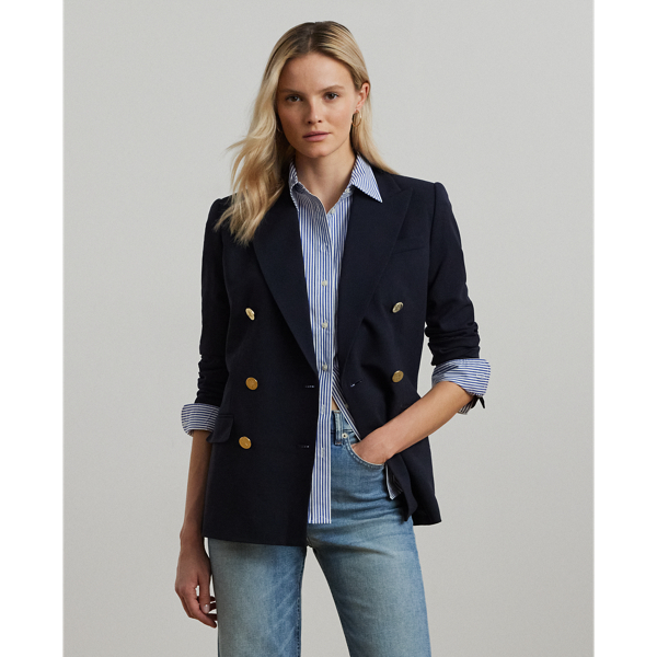 Lauren Navy Double-Breasted Wool Crepe Blazer Lauren Petite 1