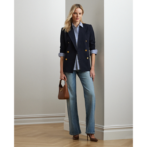 Женский пиджак Ralph Lauren Double-Breasted Wool Crepe, цвет: Тёмно-синий