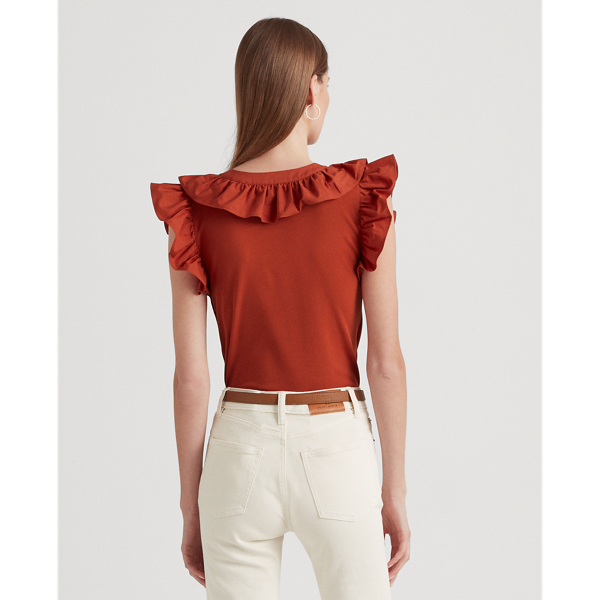 Red Sunstone Ruffle-Trim Cotton Sleeveless Top Lauren 5