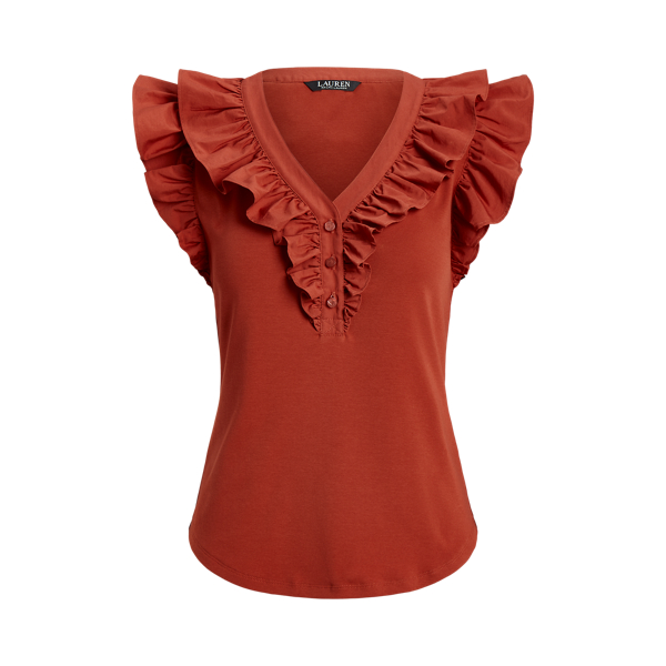 Red Sunstone Ruffle-Trim Cotton Sleeveless Top Lauren 2