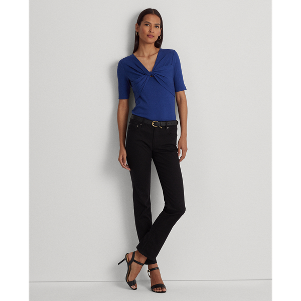 Blue Yacht Twist-Front Rib-Knit Cotton-Blend Tee Lauren 4