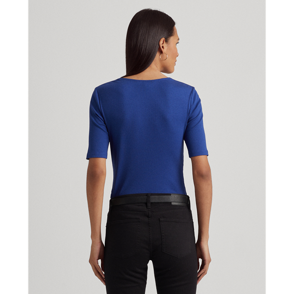 Blue Yacht Twist-Front Rib-Knit Cotton-Blend Tee Lauren 5