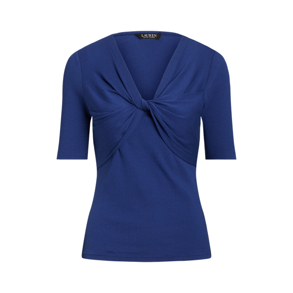 Blue Yacht Twist-Front Rib-Knit Cotton-Blend Tee Lauren 2