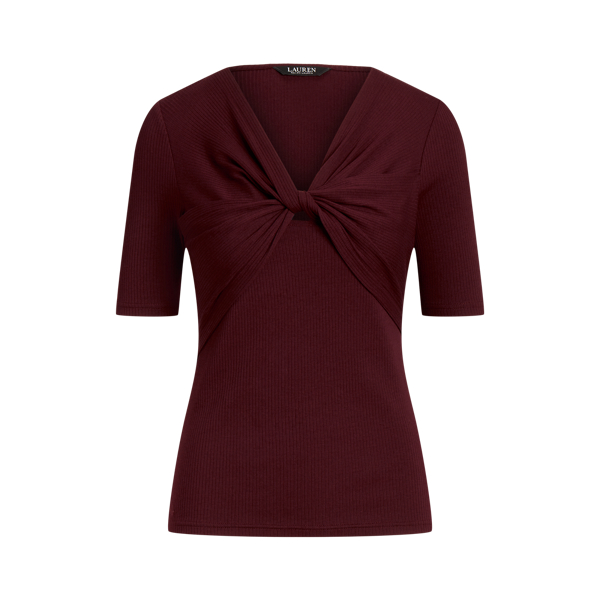 Twist-Front Rib-Knit Cotton-Blend Tee Lauren 1