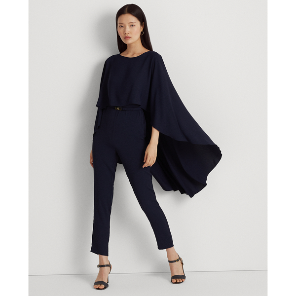 Lighthouse Navy Belted Cape Georgette Jumpsuit Lauren 1