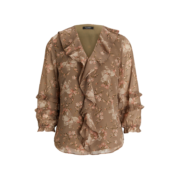 Floral Ruffle-Trim Georgette Blouse Lauren 1