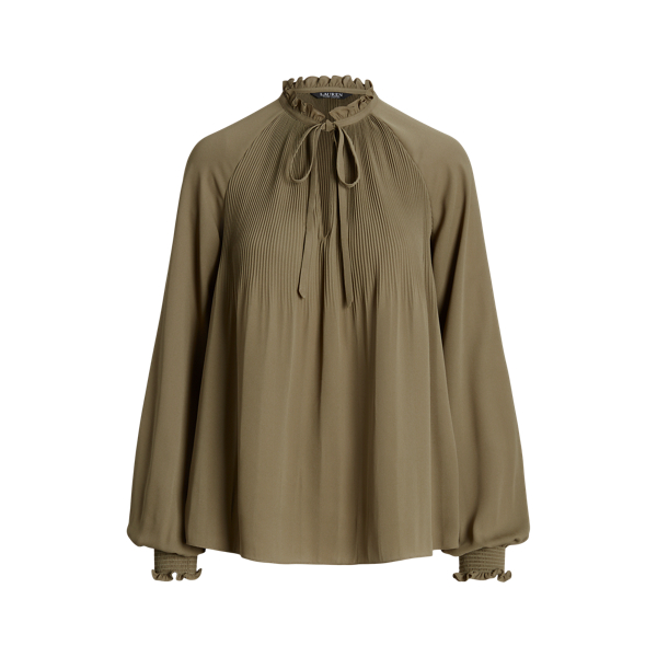 Pleated Georgette Tie-Neck Blouse Lauren 1