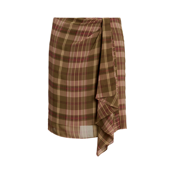 Plaid Ruffle-Trim Georgette Skirt Lauren 1