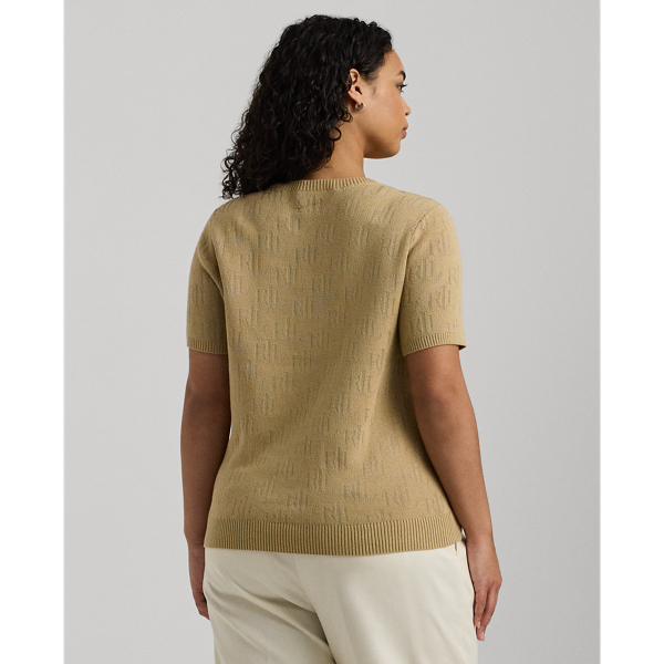 Birch Tan Monogram Jacquard Short-Sleeve Sweater Lauren Woman 5