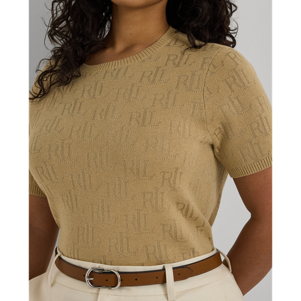 Birch Tan Monogram Jacquard Short-Sleeve Sweater Lauren Woman 6
