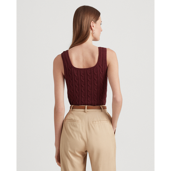 Vintage Burgundy Cable-Knit Sleeveless Sweater Lauren 5