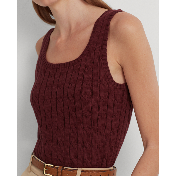 Vintage Burgundy Cable-Knit Sleeveless Sweater Lauren 6