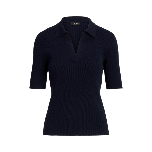 Pull Polo maille c&ocirc;tel&eacute;e coton m&eacute;lang&eacute;