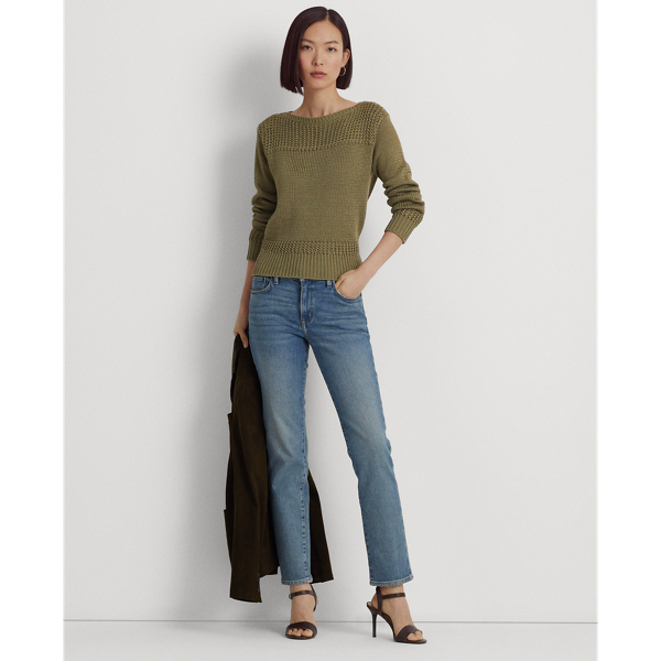 Olive Fern Cotton-Blend Boatneck Sweater Lauren 4