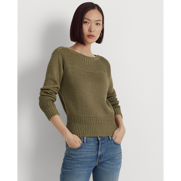 Olive Fern Cotton-Blend Boatneck Sweater Lauren 1