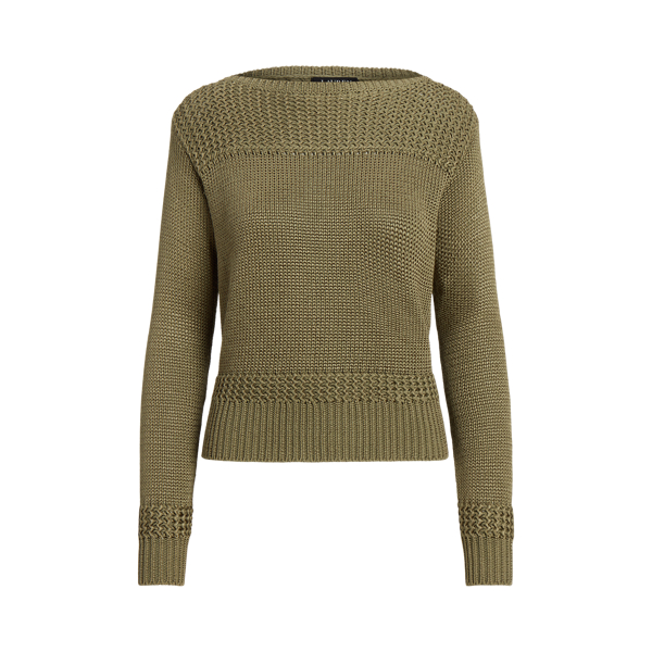 Olive Fern Cotton-Blend Boatneck Sweater Lauren 2
