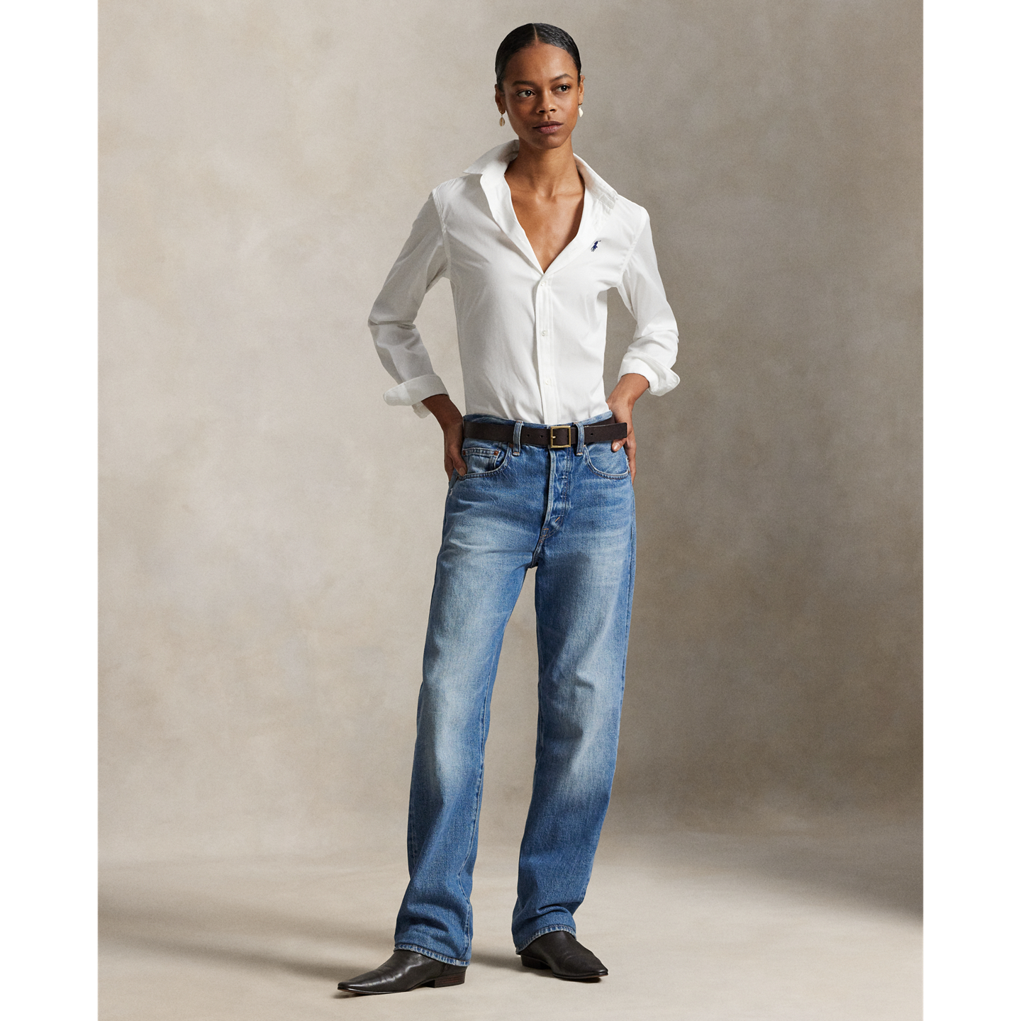 Женская рубашка Ralph Lauren Slim Fit Cotton, цвет: Белый — фото 1