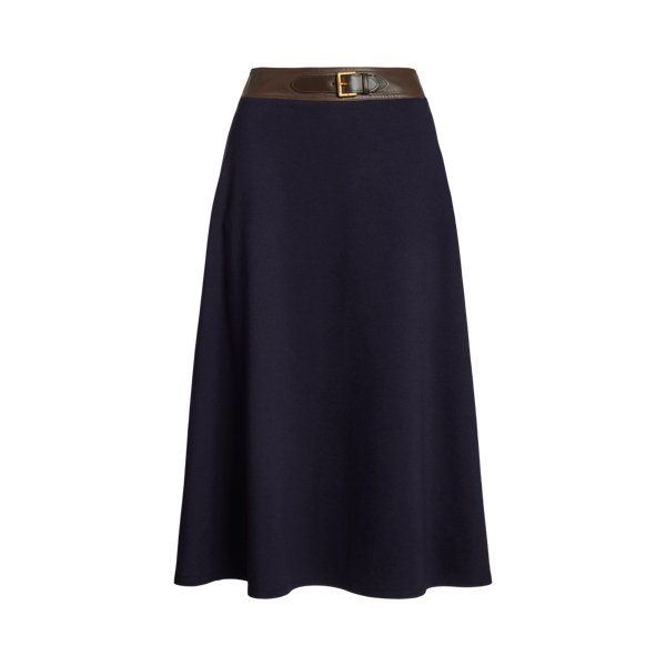 Buckle-Trim Ponte A-Line Skirt Lauren 1