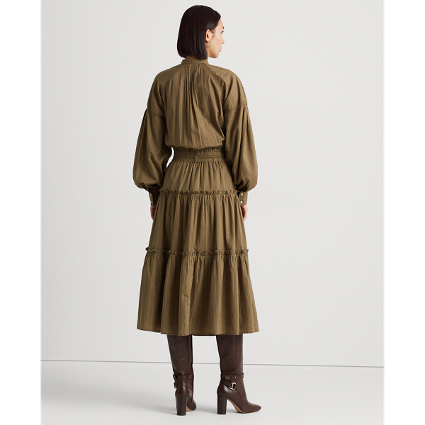 Olive Fern Shadow-Stripe Cotton Tiered Dress Lauren 5