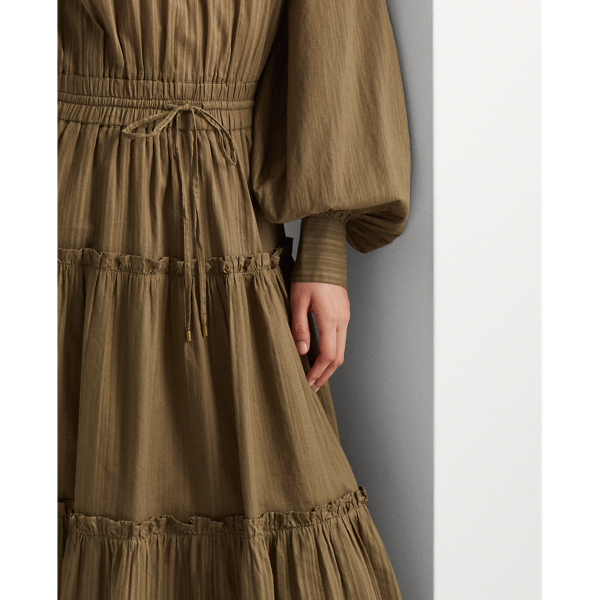 Olive Fern Shadow-Stripe Cotton Tiered Dress Lauren 7