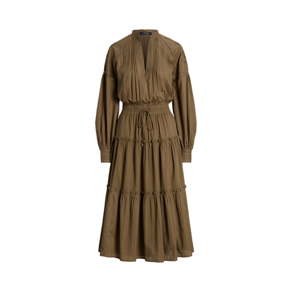 Olive Fern Shadow-Stripe Cotton Tiered Dress Lauren 2