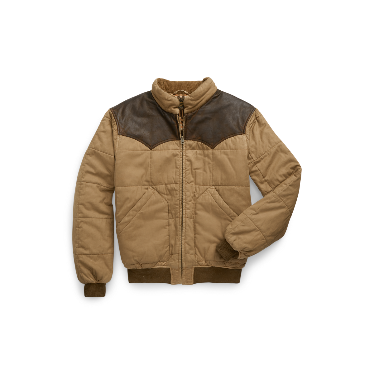 Leather Yoke Quilted Oilcloth Jacket