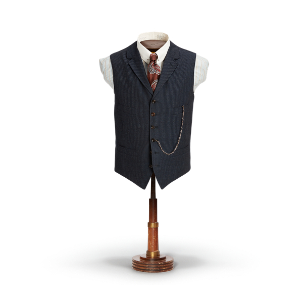 Navy/White Striped Herringbone Notch-Lapel Vest RRL 1