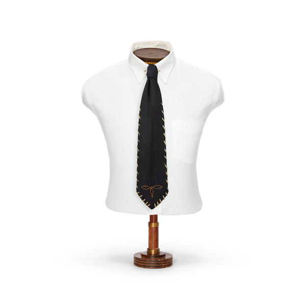 Handmade Leather-Trim Denim Tie