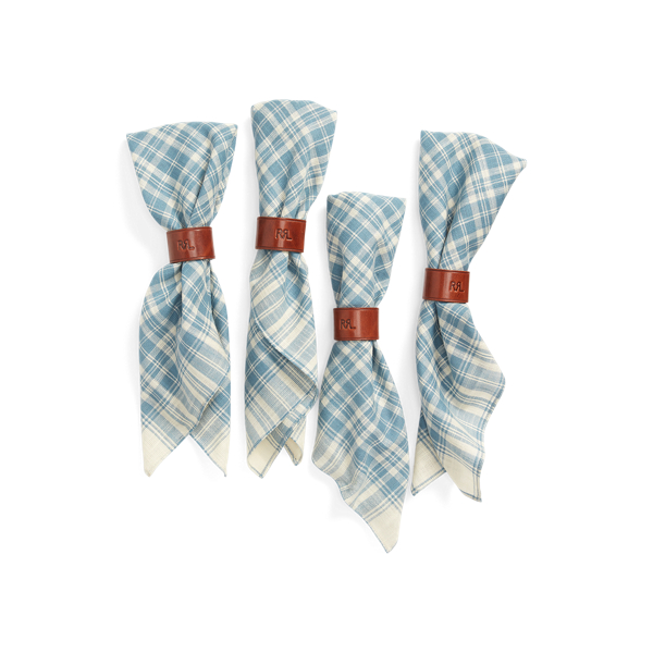 Navy/Cream/Brown Serviettes écossaises avec ronds en cuir RRL 1