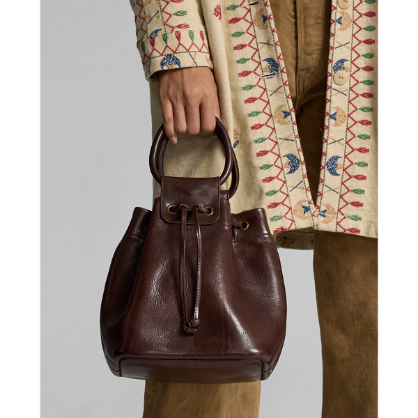 Dark Brown Leather Drawstring Top-Handle Bag RRL 7