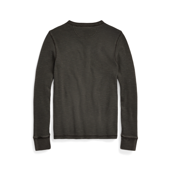 Waffel-Henley aus Baumwolljacquard RRL in Schwarz verblichen 6