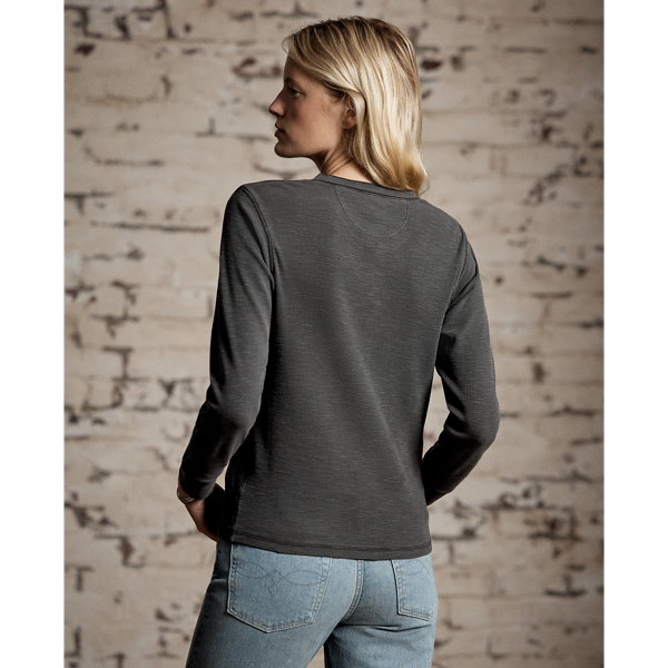 Waffel-Henley aus Baumwolljacquard RRL in Schwarz verblichen 4