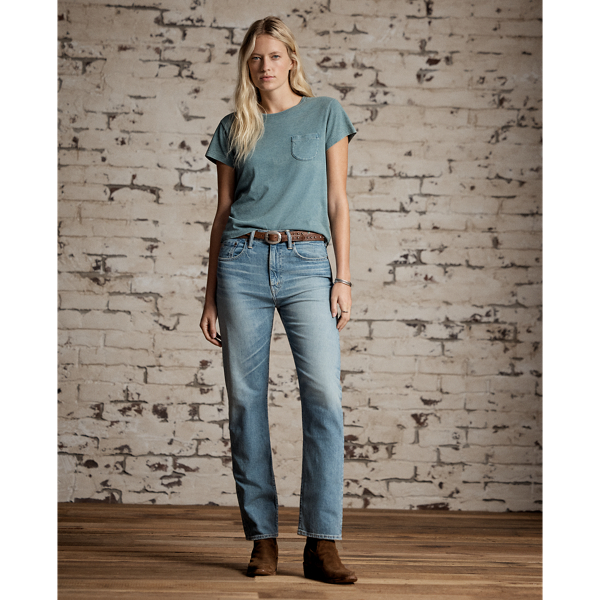 T-Shirt aus Baumwolle und Leinen RRL in Verwaschenes Indigo 3