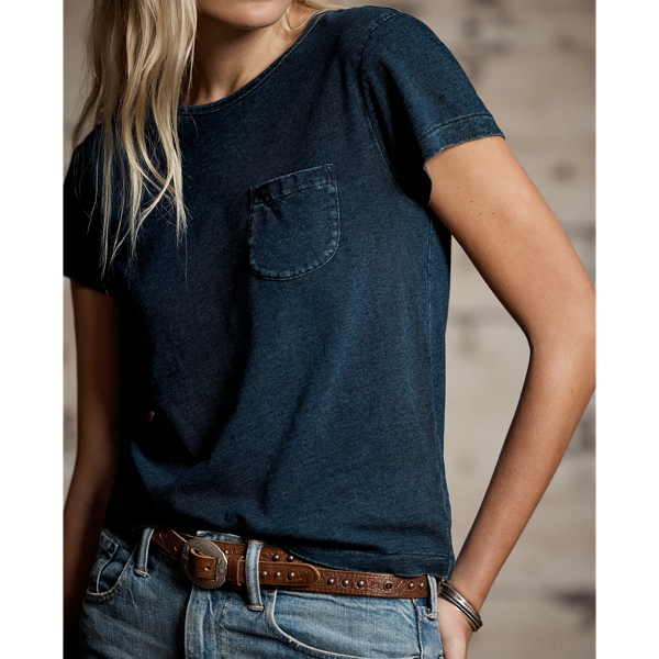 Dark Indigo Cotton-Linen Pocket Tee RRL 5