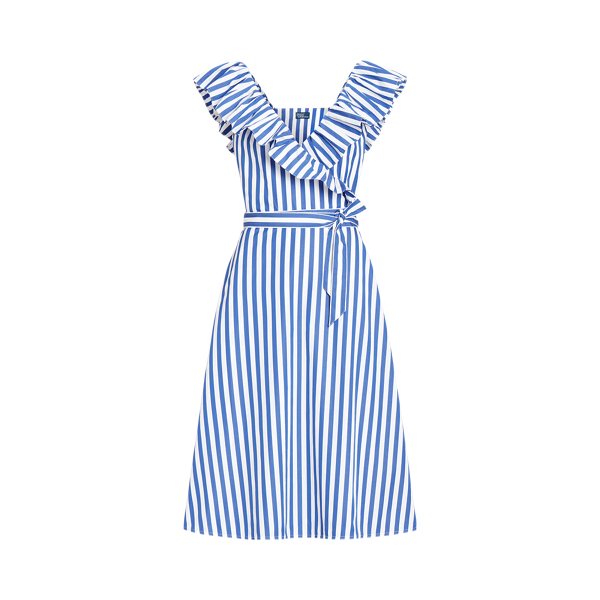 【Ralph Lauren】Striped Ruffle Trim Voile Shirtdress国内発送 Lauren Ralph Women's Striped Ruffle-Trim Voile Shirtdress