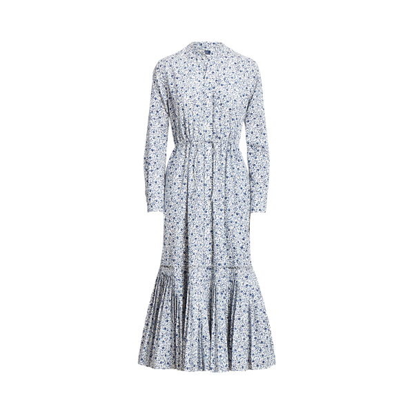 Floral Pleated-Hem Drawstring Dress