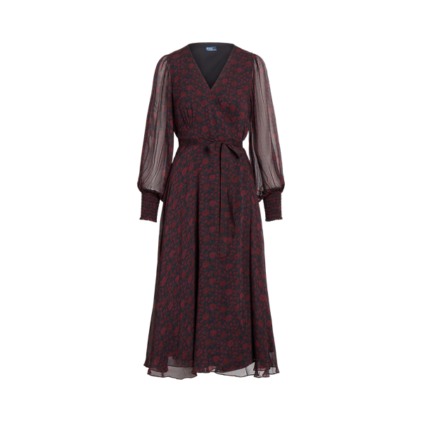 Floral Blouson Georgette Wrap Dress Polo Ralph Lauren 1