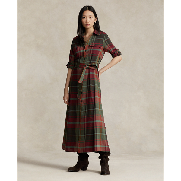 Belted Plaid Cotton-Blend Dress