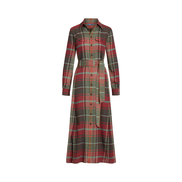 Belted Plaid Cotton-Blend Dress