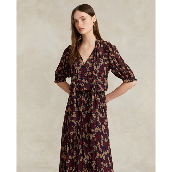 Fall Poppy Floral Floral Tie-Neck Georgette Dress Polo Ralph Lauren for summer 4