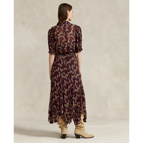 Fall Poppy Floral Floral Tie-Neck Georgette Dress Polo Ralph Lauren for summer 5
