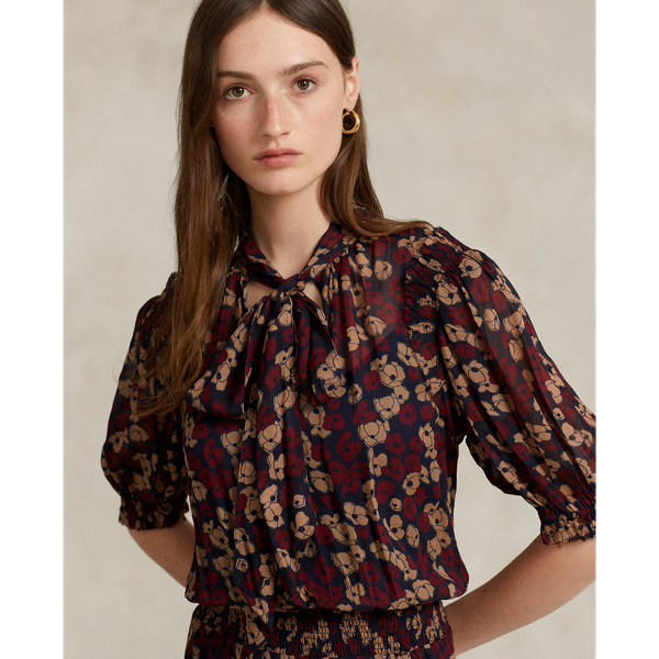 Fall Poppy Floral Floral Tie-Neck Georgette Dress Polo Ralph Lauren for summer 6