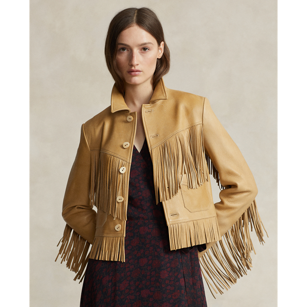 Fringe Waxed Leather Jacket for Women Ralph Lauren UK