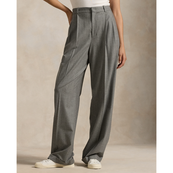 Wool Blend Flannel Straight Leg Trouser