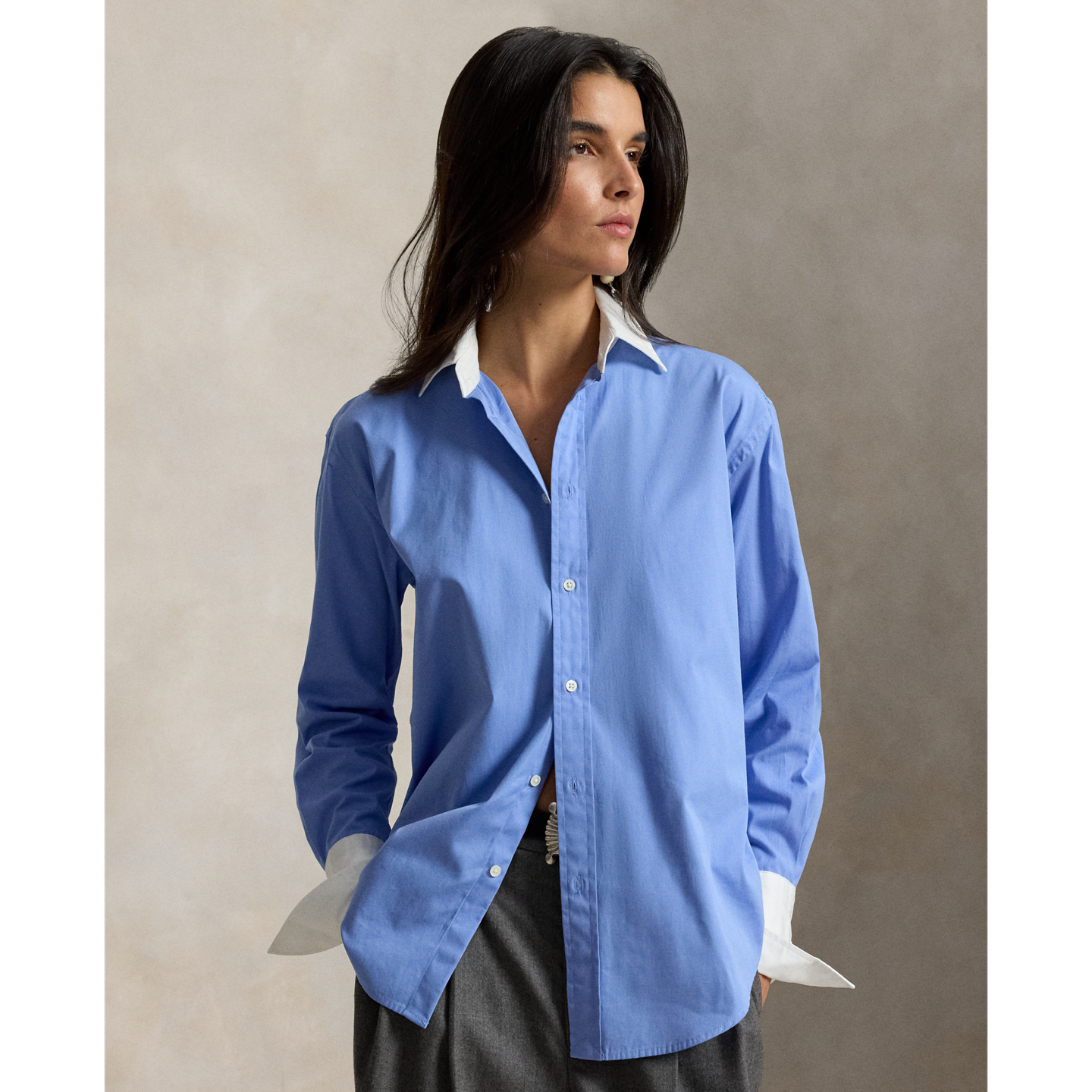 Женская рубашка Ralph Lauren Extended-Cuff Cotton, цвет: Синий — фото 4