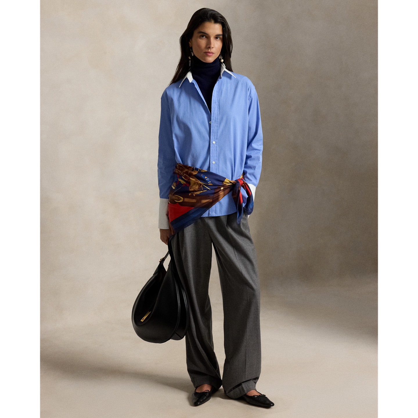 Женская рубашка Ralph Lauren Extended-Cuff Cotton, цвет: Синий — фото 1