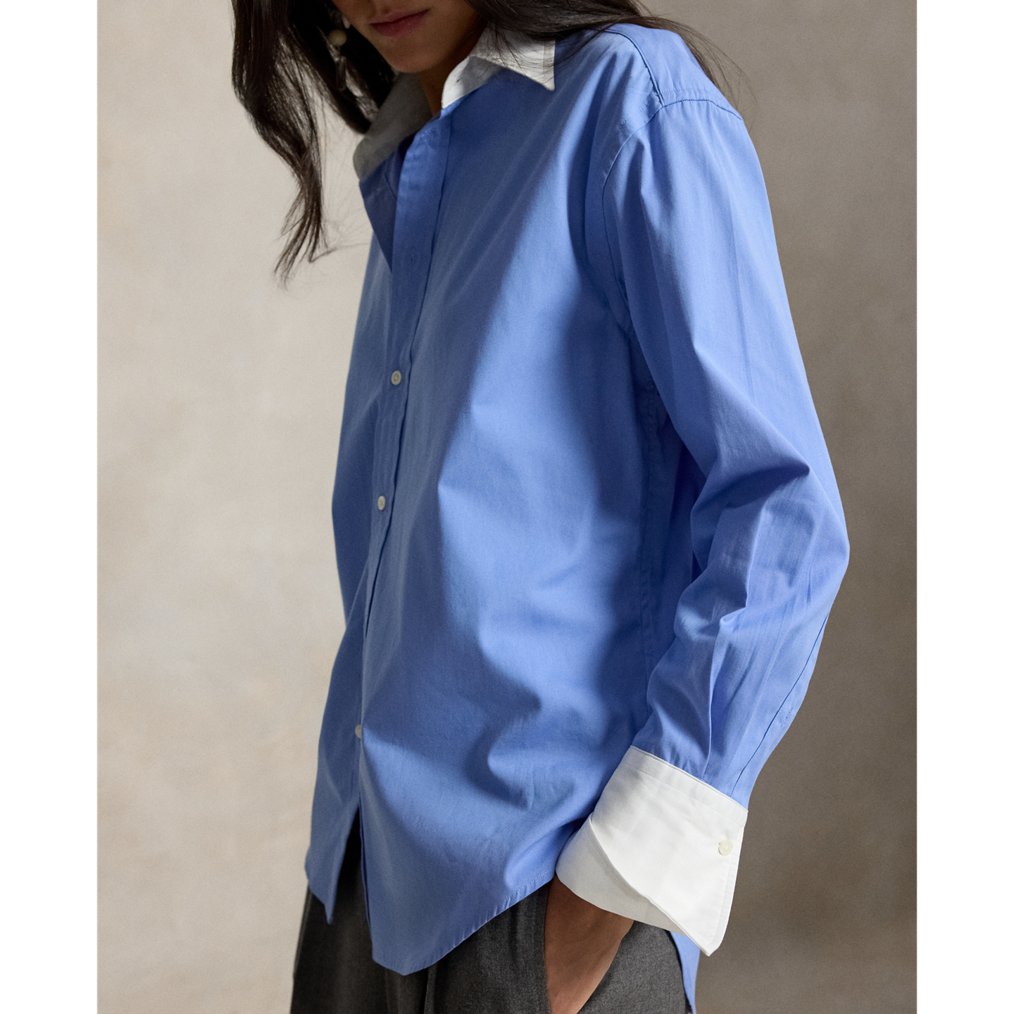 Женская рубашка Ralph Lauren Extended-Cuff Cotton, цвет: Синий — фото 3